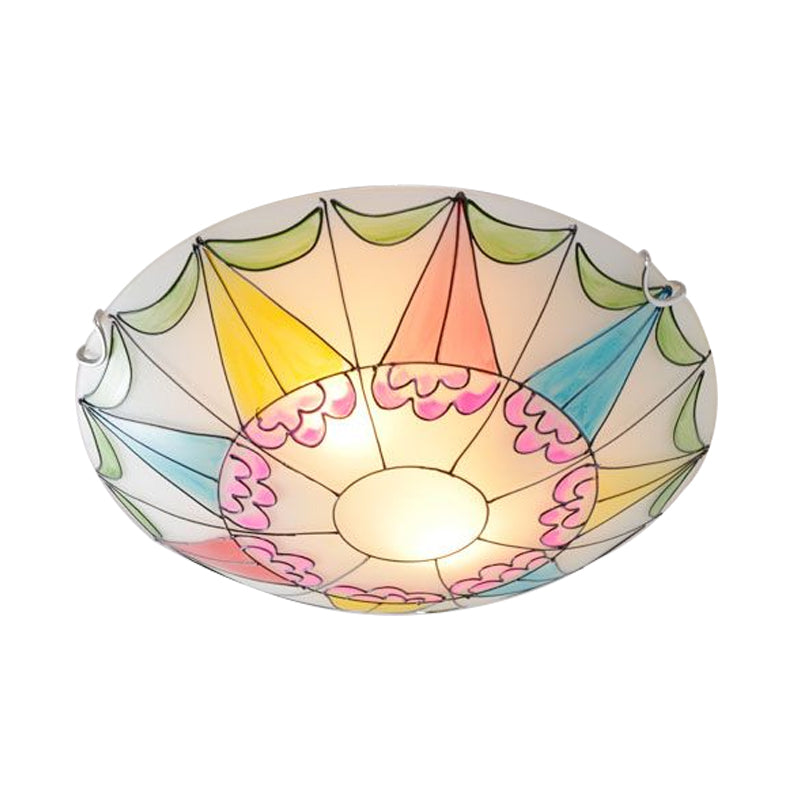 16"/19.5" Wide Domed Flush Light Fixture Mediterranean Pink Stained Glass 3/4 Lights Ceiling Lighting for Bedroom Clearhalo 'Ceiling Lights' 'Close To Ceiling Lights' 'Close to ceiling' 'Flush mount' Lighting' 330676