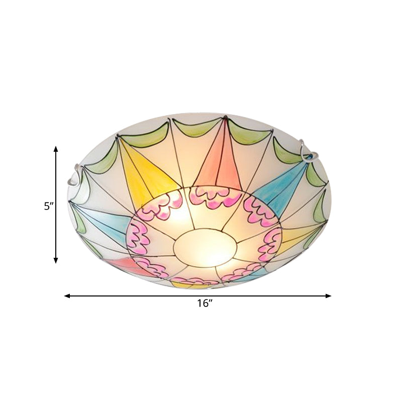 16"/19.5" Wide Domed Flush Light Fixture Mediterranean Pink Stained Glass 3/4 Lights Ceiling Lighting for Bedroom Clearhalo 'Ceiling Lights' 'Close To Ceiling Lights' 'Close to ceiling' 'Flush mount' Lighting' 330677