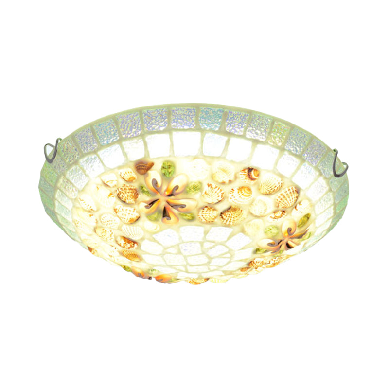 LED Bowl Shade Flush Mount Lamp Tiffany-Style Beige Shell Ceiling Light Fixture for Bedroom, 12"/16"/19.5" Wide Clearhalo 'Ceiling Lights' 'Close To Ceiling Lights' 'Close to ceiling' 'Flush mount' Lighting' 330697