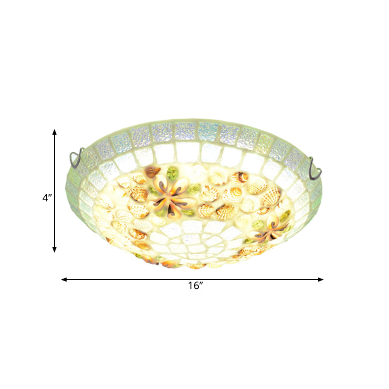 LED Bowl Shade Flush Mount Lamp Tiffany-Style Beige Shell Ceiling Light Fixture for Bedroom, 12"/16"/19.5" Wide Clearhalo 'Ceiling Lights' 'Close To Ceiling Lights' 'Close to ceiling' 'Flush mount' Lighting' 330700