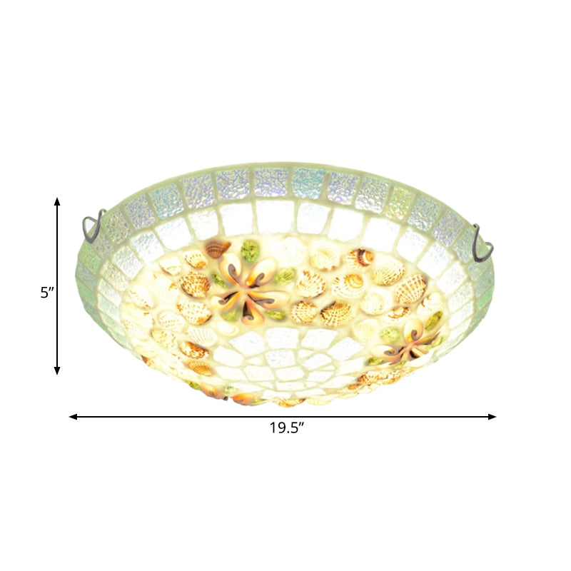 LED Bowl Shade Flush Mount Lamp Tiffany-Style Beige Shell Ceiling Light Fixture for Bedroom, 12"/16"/19.5" Wide Clearhalo 'Ceiling Lights' 'Close To Ceiling Lights' 'Close to ceiling' 'Flush mount' Lighting' 330701