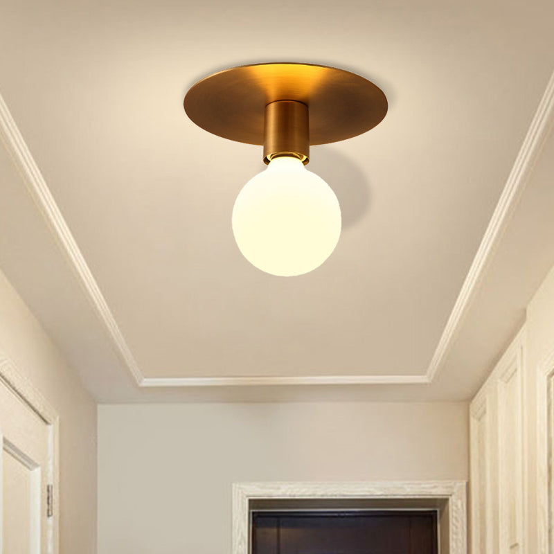 Golden Square/Round Backplate Flush Mount Fixture with Frosted Glass Simple 1 Head Flushmount Ceiling Lamp Gold Round Clearhalo 'Ceiling Lights' 'Close To Ceiling Lights' 'Close to ceiling' 'Flush mount' Lighting' 330783