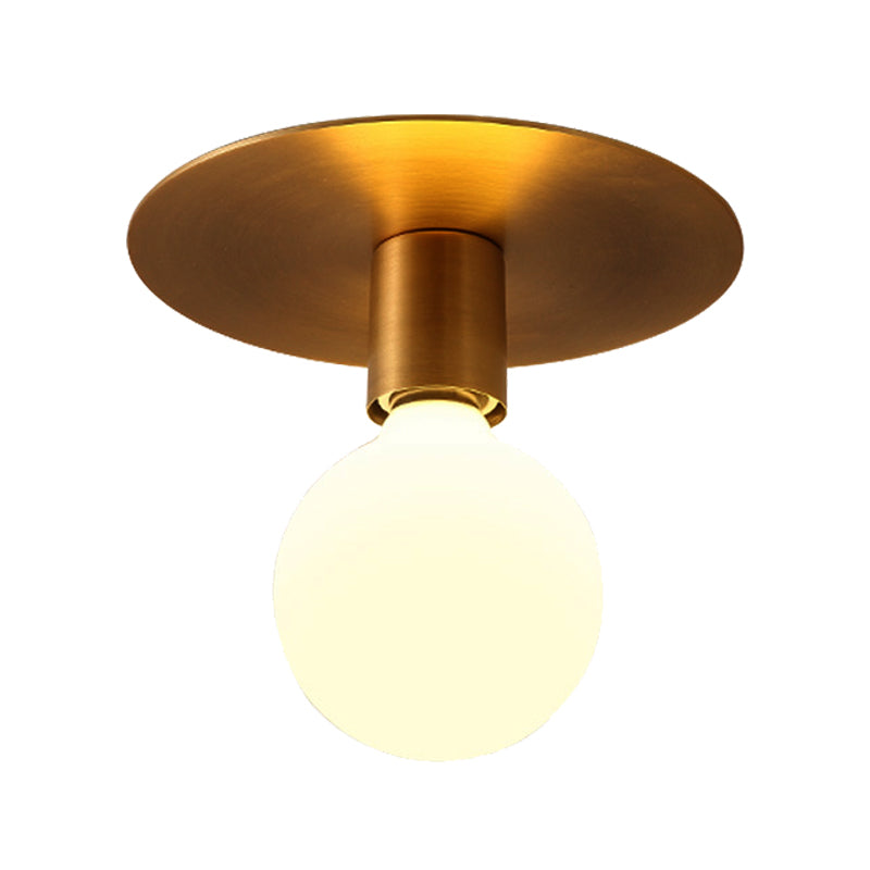 Golden Square/Round Backplate Flush Mount Fixture with Frosted Glass Simple 1 Head Flushmount Ceiling Lamp Clearhalo 'Ceiling Lights' 'Close To Ceiling Lights' 'Close to ceiling' 'Flush mount' Lighting' 330785