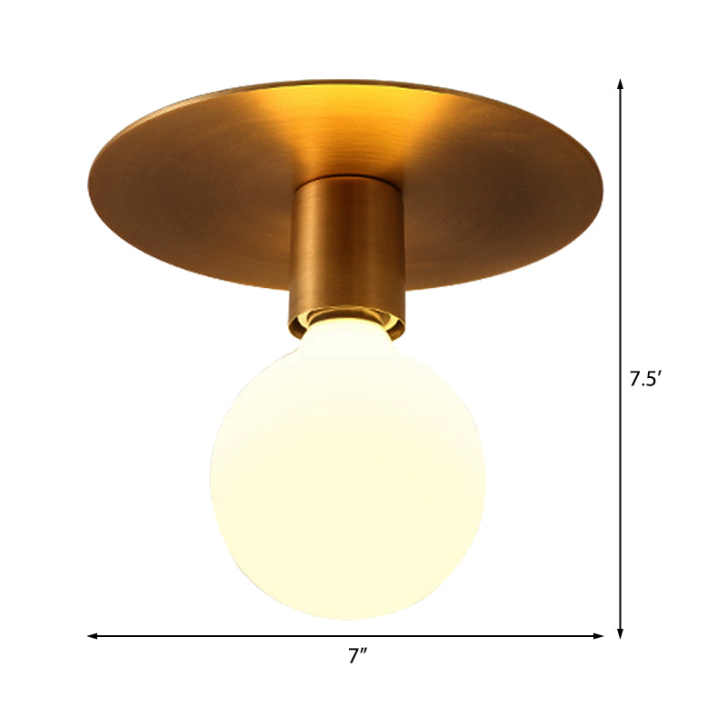 Golden Square/Round Backplate Flush Mount Fixture with Frosted Glass Simple 1 Head Flushmount Ceiling Lamp Clearhalo 'Ceiling Lights' 'Close To Ceiling Lights' 'Close to ceiling' 'Flush mount' Lighting' 330786