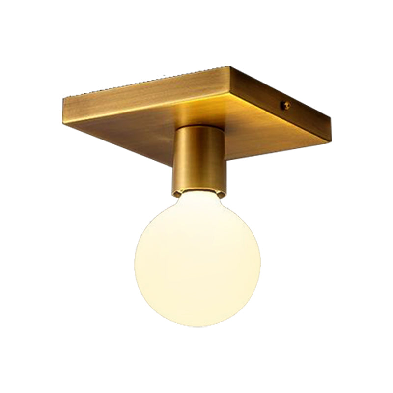 Golden Square/Round Backplate Flush Mount Fixture with Frosted Glass Simple 1 Head Flushmount Ceiling Lamp Clearhalo 'Ceiling Lights' 'Close To Ceiling Lights' 'Close to ceiling' 'Flush mount' Lighting' 330789