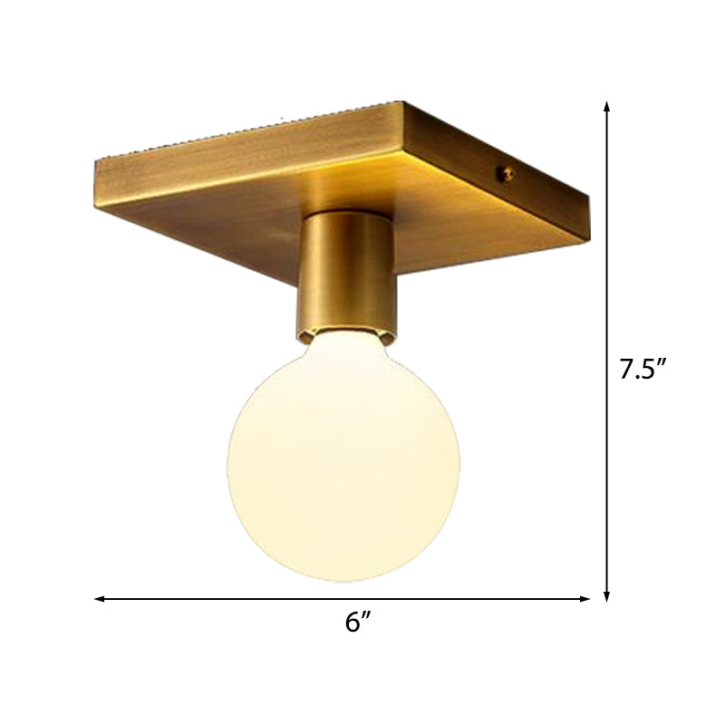 Golden Square/Round Backplate Flush Mount Fixture with Frosted Glass Simple 1 Head Flushmount Ceiling Lamp Clearhalo 'Ceiling Lights' 'Close To Ceiling Lights' 'Close to ceiling' 'Flush mount' Lighting' 330790