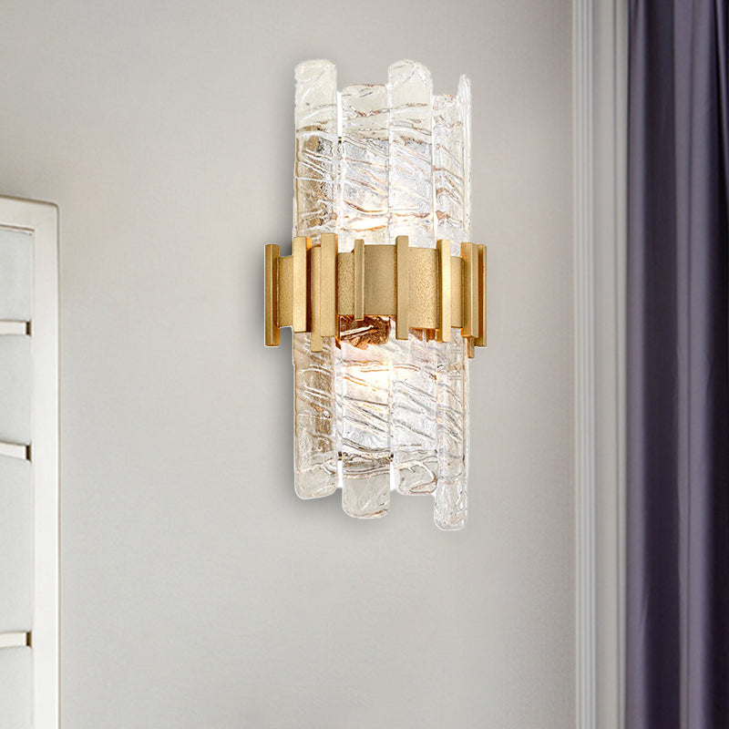 Half-Cylinder Wall Lighting Modernism Textured Glass 1 bulb Gold Sconce Light Fixture Gold Clearhalo 'Cast Iron' 'Glass' 'Industrial' 'Modern wall lights' 'Modern' 'Tiffany' 'Traditional wall lights' 'Wall Lamps & Sconces' 'Wall Lights' Lighting' 330817