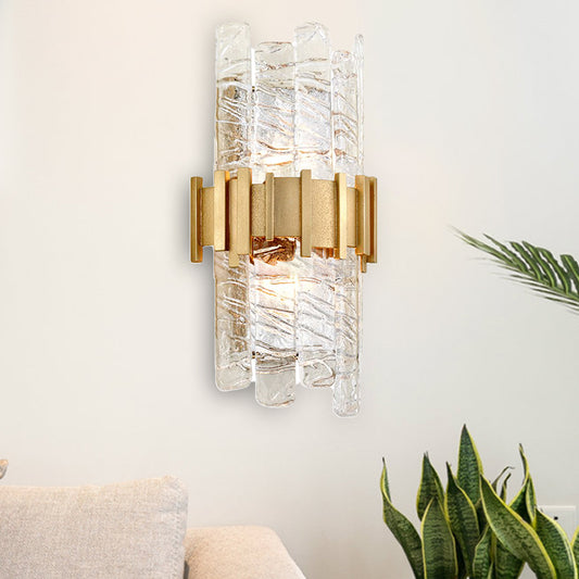 Half-Cylinder Wall Lighting Modernism Textured Glass 1 bulb Gold Sconce Light Fixture Clearhalo 'Cast Iron' 'Glass' 'Industrial' 'Modern wall lights' 'Modern' 'Tiffany' 'Traditional wall lights' 'Wall Lamps & Sconces' 'Wall Lights' Lighting' 330818