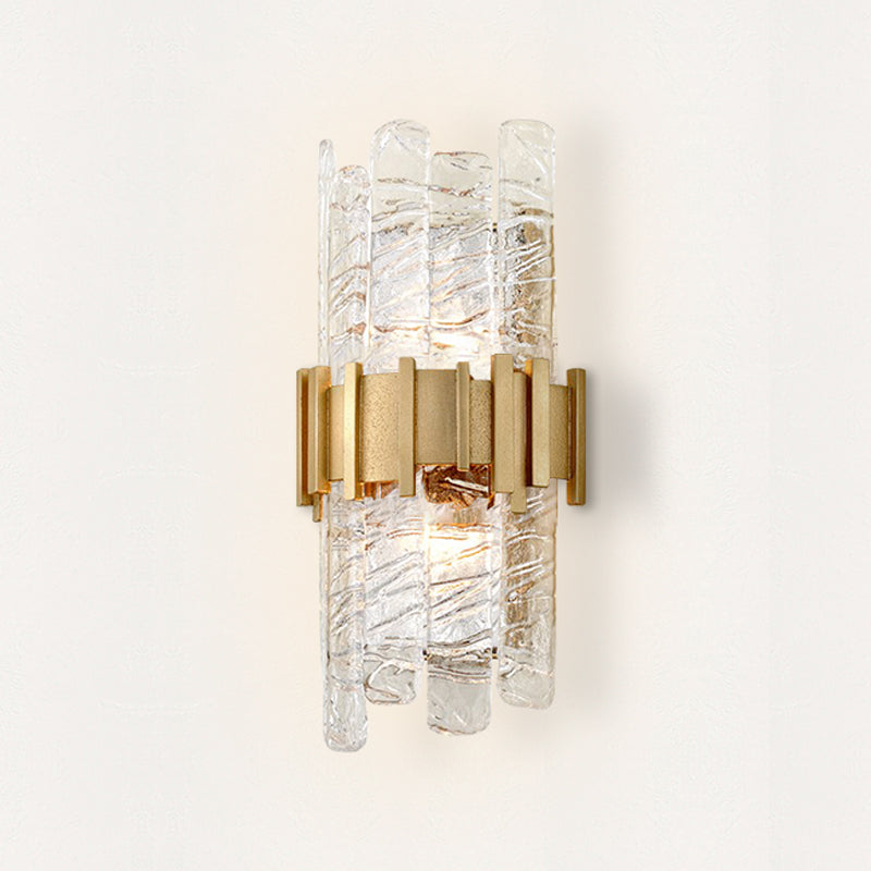 Half-Cylinder Wall Lighting Modernism Textured Glass 1 bulb Gold Sconce Light Fixture Clearhalo 'Cast Iron' 'Glass' 'Industrial' 'Modern wall lights' 'Modern' 'Tiffany' 'Traditional wall lights' 'Wall Lamps & Sconces' 'Wall Lights' Lighting' 330819