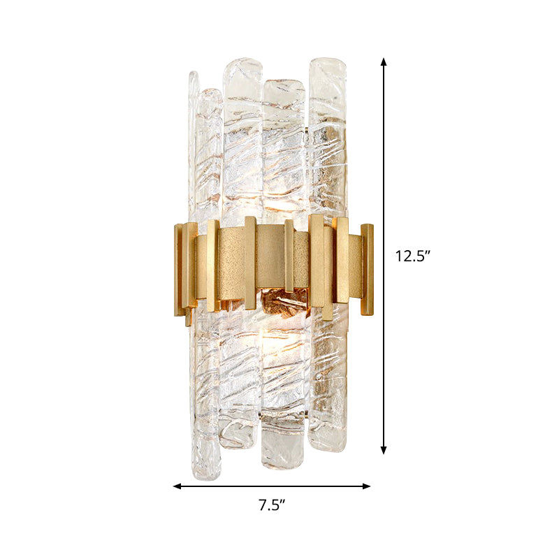 Half-Cylinder Wall Lighting Modernism Textured Glass 1 bulb Gold Sconce Light Fixture Clearhalo 'Cast Iron' 'Glass' 'Industrial' 'Modern wall lights' 'Modern' 'Tiffany' 'Traditional wall lights' 'Wall Lamps & Sconces' 'Wall Lights' Lighting' 330821