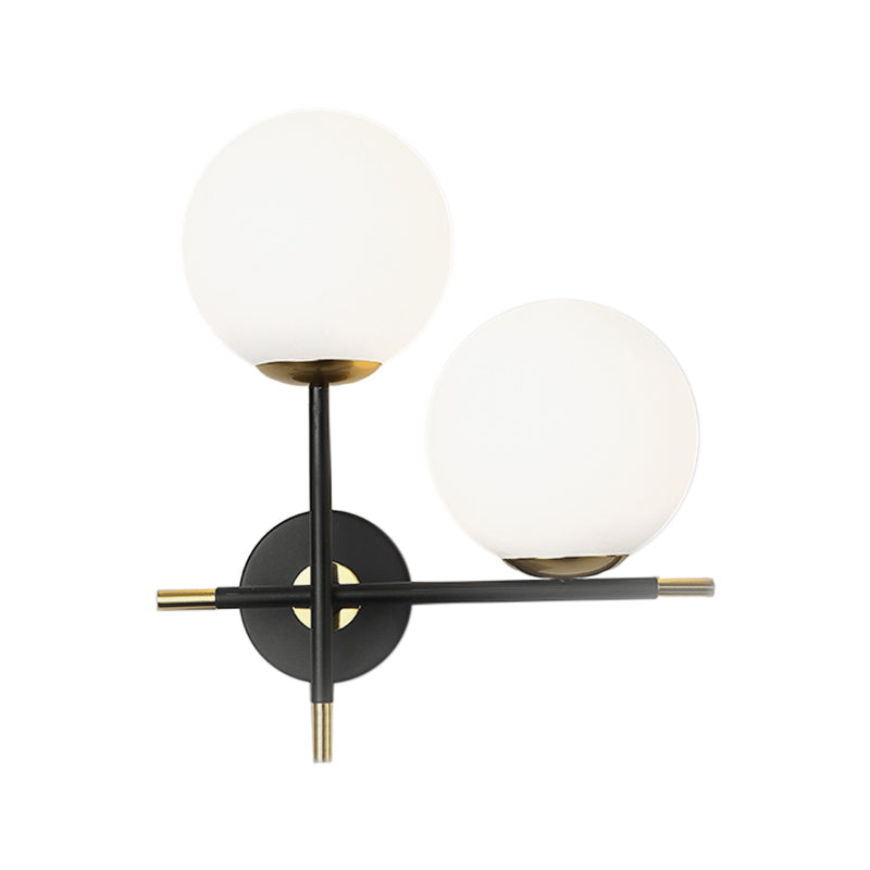 Contemporary 2 Bulbs Sconce Black Globe Wall Mounted Light Fixture with Milky Glass Shade Clearhalo 'Cast Iron' 'Glass' 'Industrial' 'Modern wall lights' 'Modern' 'Tiffany' 'Traditional wall lights' 'Wall Lamps & Sconces' 'Wall Lights' Lighting' 330872