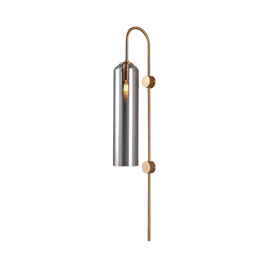 Cylindrical Living Room Wall Lighting Smoke Gray Glass 1 Bulb Modernist Sconce Light Fixture Clearhalo 'Cast Iron' 'Glass' 'Industrial' 'Modern wall lights' 'Modern' 'Tiffany' 'Traditional wall lights' 'Wall Lamps & Sconces' 'Wall Lights' Lighting' 330877