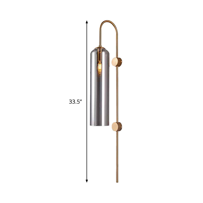 Cylindrical Living Room Wall Lighting Smoke Gray Glass 1 Bulb Modernist Sconce Light Fixture Clearhalo 'Cast Iron' 'Glass' 'Industrial' 'Modern wall lights' 'Modern' 'Tiffany' 'Traditional wall lights' 'Wall Lamps & Sconces' 'Wall Lights' Lighting' 330878