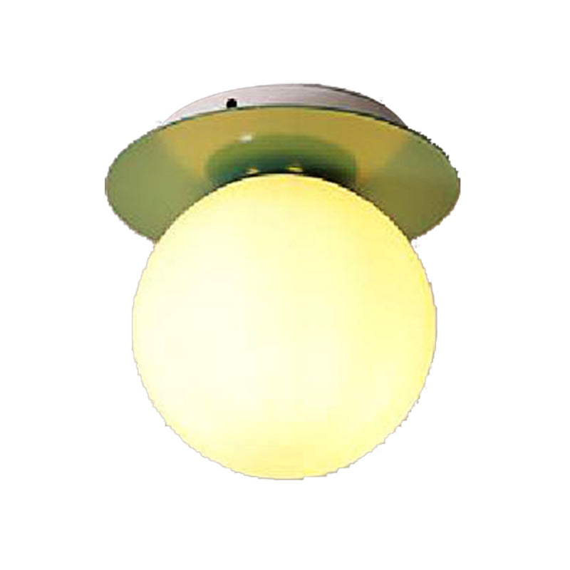 Opal Glass Global Flushmount Ceiling Lamp Modern 1 Light Ceiling Mounted Fixture with Gray/White/Green/Wood Canopy Clearhalo 'Ceiling Lights' 'Close To Ceiling Lights' 'Close to ceiling' 'Flush mount' Lighting' 330891