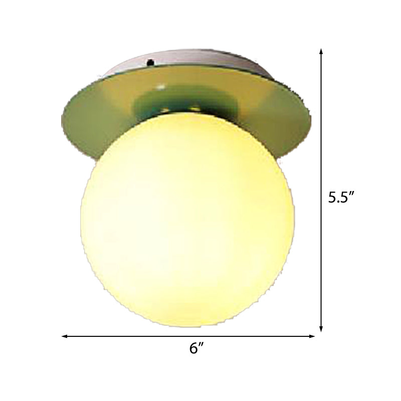 Opal Glass Global Flushmount Ceiling Lamp Modern 1 Light Ceiling Mounted Fixture with Gray/White/Green/Wood Canopy Clearhalo 'Ceiling Lights' 'Close To Ceiling Lights' 'Close to ceiling' 'Flush mount' Lighting' 330892