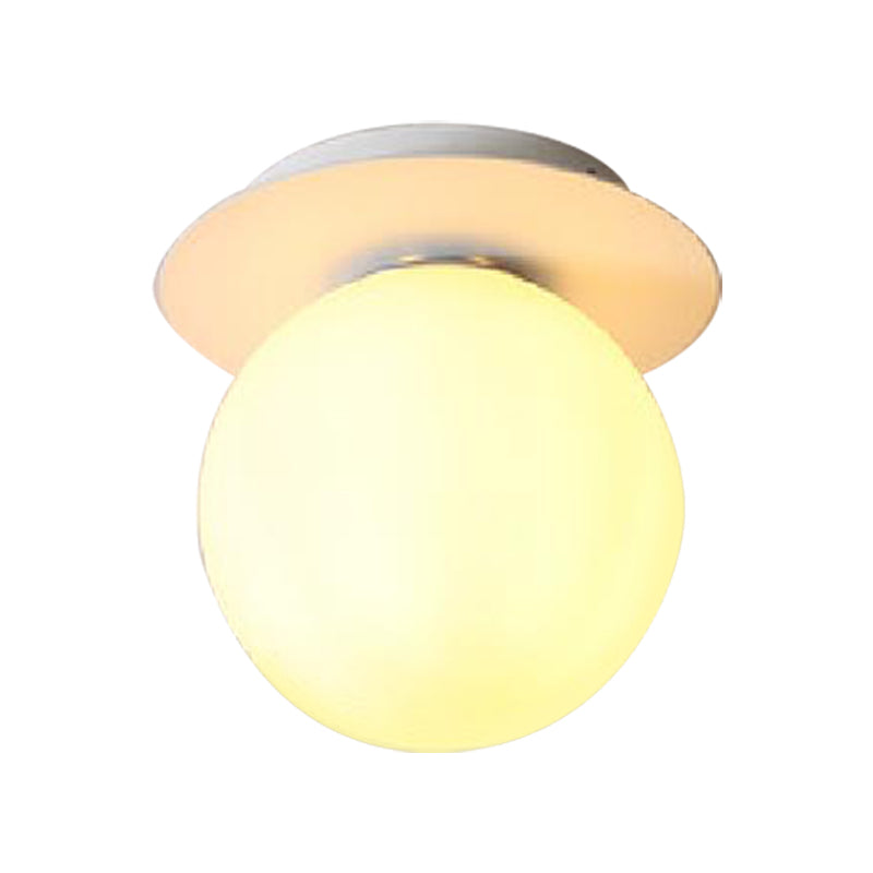 Opal Glass Global Flushmount Ceiling Lamp Modern 1 Light Ceiling Mounted Fixture with Gray/White/Green/Wood Canopy Clearhalo 'Ceiling Lights' 'Close To Ceiling Lights' 'Close to ceiling' 'Flush mount' Lighting' 330895