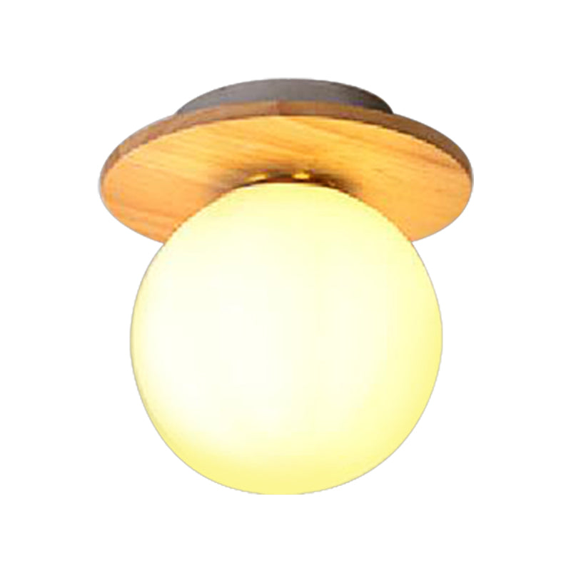 Opal Glass Global Flushmount Ceiling Lamp Modern 1 Light Ceiling Mounted Fixture with Gray/White/Green/Wood Canopy Clearhalo 'Ceiling Lights' 'Close To Ceiling Lights' 'Close to ceiling' 'Flush mount' Lighting' 330898