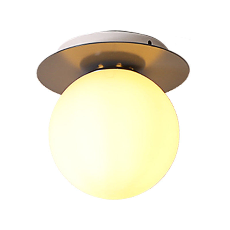 Opal Glass Global Flushmount Ceiling Lamp Modern 1 Light Ceiling Mounted Fixture with Gray/White/Green/Wood Canopy Clearhalo 'Ceiling Lights' 'Close To Ceiling Lights' 'Close to ceiling' 'Flush mount' Lighting' 330901