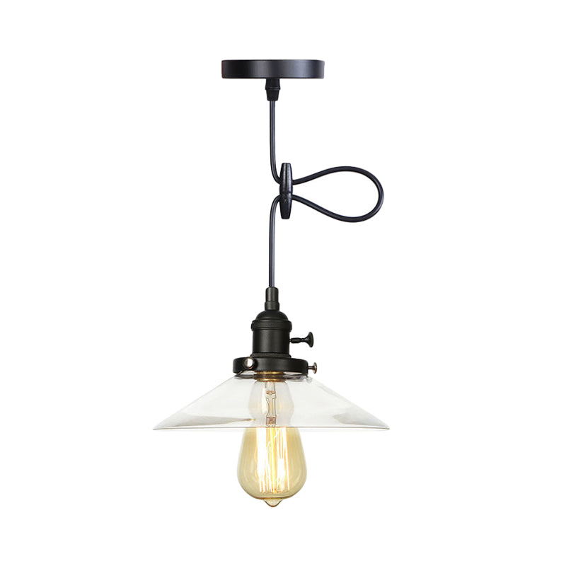 Farmhouse Style Cone Pendant Lamp Metallic and Clear Glass 1 Bulb Indoor Height Adjustable Ceiling Light in Black/Bronze/Brass Clearhalo 'Art Deco Pendants' 'Black' 'Cast Iron' 'Ceiling Lights' 'Ceramic' 'Crystal' 'Industrial Pendants' 'Industrial' 'Metal' 'Middle Century Pendants' 'Pendant Lights' 'Pendants' 'Rustic Pendants' 'Tiffany' Lighting' 330960