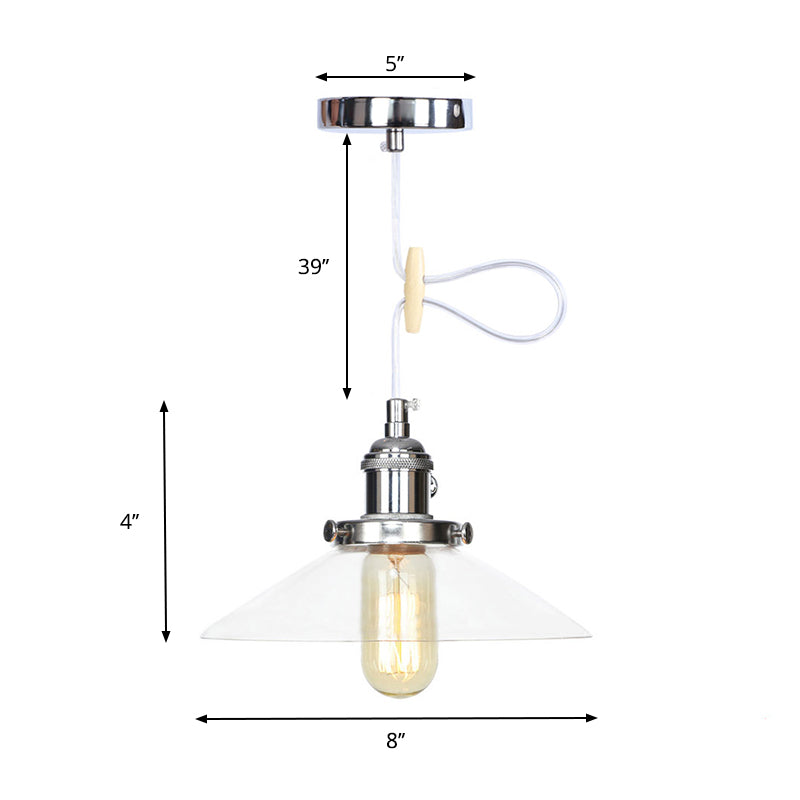 Farmhouse Style Cone Pendant Lamp Metallic and Clear Glass 1 Bulb Indoor Height Adjustable Ceiling Light in Black/Bronze/Brass Clearhalo 'Art Deco Pendants' 'Black' 'Cast Iron' 'Ceiling Lights' 'Ceramic' 'Crystal' 'Industrial Pendants' 'Industrial' 'Metal' 'Middle Century Pendants' 'Pendant Lights' 'Pendants' 'Rustic Pendants' 'Tiffany' Lighting' 330977