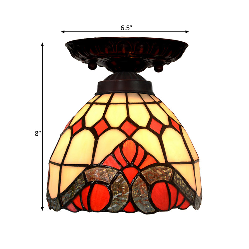 Victorian Domed Ceiling Mounted Light 1 Light Red/Pink/Orange Stained Glass Flushmount for Corridor Clearhalo 'Ceiling Lights' 'Close To Ceiling Lights' 'Close to ceiling' 'Flush mount' Lighting' 331040