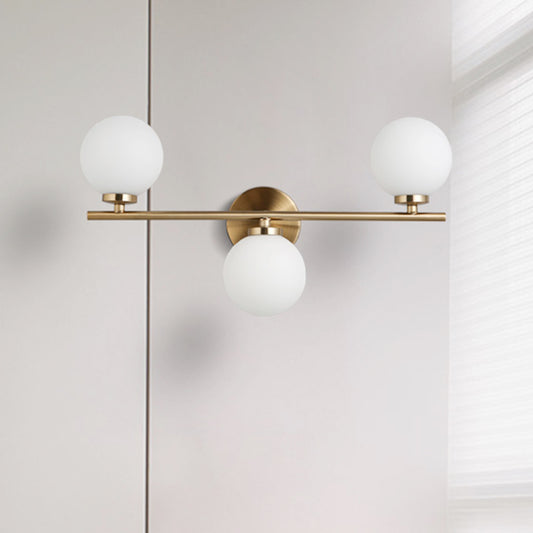 Modernism 3 Heads Sconce Gold Round Wall Mounted Lighting with Milky Glass Shade Gold Clearhalo 'Cast Iron' 'Glass' 'Industrial' 'Modern wall lights' 'Modern' 'Tiffany' 'Traditional wall lights' 'Wall Lamps & Sconces' 'Wall Lights' Lighting' 331121