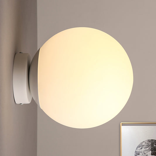Spherical Sconce Light Minimalism White Glass 1 Bulb Wall Mounted Lighting for Balcony, 10"/11.5"/13" Wide Clearhalo 'Cast Iron' 'Glass' 'Industrial' 'Modern wall lights' 'Modern' 'Tiffany' 'Traditional wall lights' 'Wall Lamps & Sconces' 'Wall Lights' Lighting' 331266