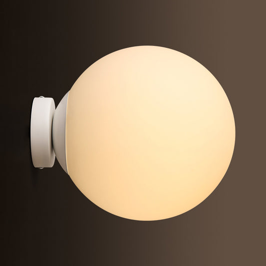 Spherical Sconce Light Minimalism White Glass 1 Bulb Wall Mounted Lighting for Balcony, 10"/11.5"/13" Wide Clearhalo 'Cast Iron' 'Glass' 'Industrial' 'Modern wall lights' 'Modern' 'Tiffany' 'Traditional wall lights' 'Wall Lamps & Sconces' 'Wall Lights' Lighting' 331267