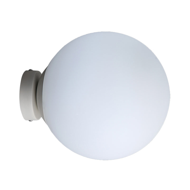 Spherical Sconce Light Minimalism White Glass 1 Bulb Wall Mounted Lighting for Balcony, 10"/11.5"/13" Wide Clearhalo 'Cast Iron' 'Glass' 'Industrial' 'Modern wall lights' 'Modern' 'Tiffany' 'Traditional wall lights' 'Wall Lamps & Sconces' 'Wall Lights' Lighting' 331268