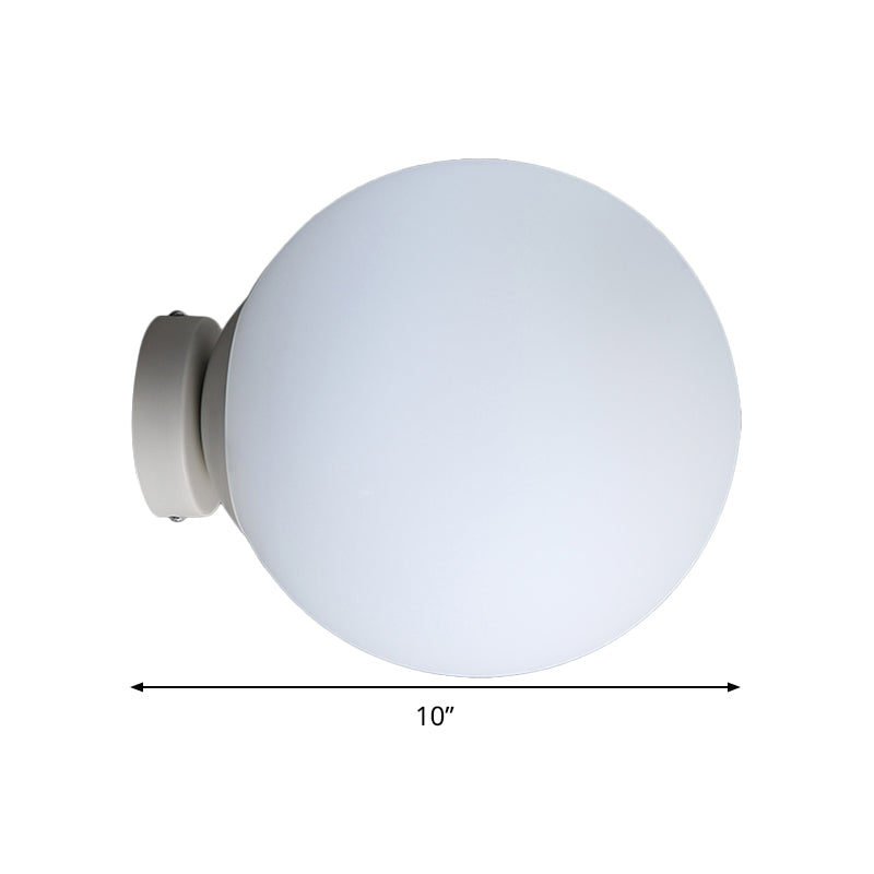 Spherical Sconce Light Minimalism White Glass 1 Bulb Wall Mounted Lighting for Balcony, 10"/11.5"/13" Wide Clearhalo 'Cast Iron' 'Glass' 'Industrial' 'Modern wall lights' 'Modern' 'Tiffany' 'Traditional wall lights' 'Wall Lamps & Sconces' 'Wall Lights' Lighting' 331269