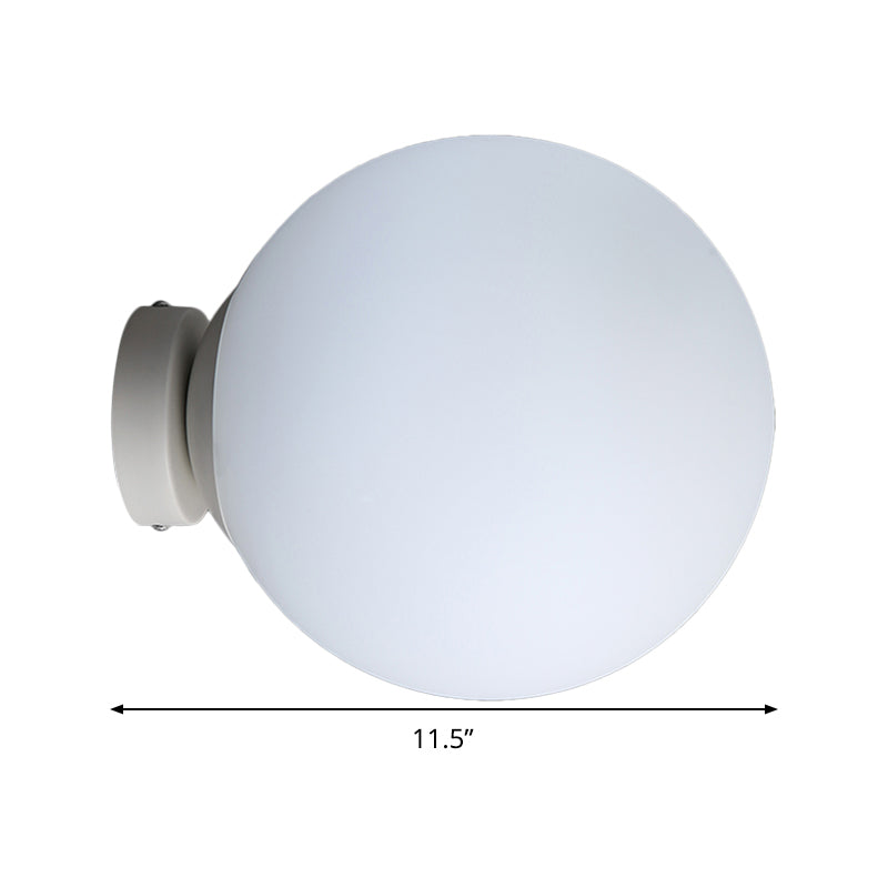 Spherical Sconce Light Minimalism White Glass 1 Bulb Wall Mounted Lighting for Balcony, 10"/11.5"/13" Wide Clearhalo 'Cast Iron' 'Glass' 'Industrial' 'Modern wall lights' 'Modern' 'Tiffany' 'Traditional wall lights' 'Wall Lamps & Sconces' 'Wall Lights' Lighting' 331270