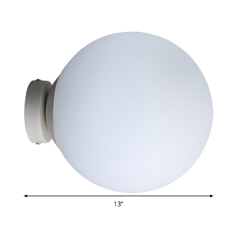 Spherical Sconce Light Minimalism White Glass 1 Bulb Wall Mounted Lighting for Balcony, 10"/11.5"/13" Wide Clearhalo 'Cast Iron' 'Glass' 'Industrial' 'Modern wall lights' 'Modern' 'Tiffany' 'Traditional wall lights' 'Wall Lamps & Sconces' 'Wall Lights' Lighting' 331271