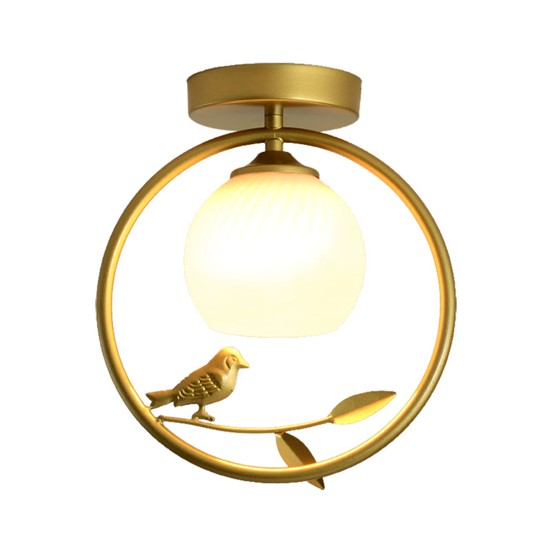 Gold Metal Ring Semi Flush Light with Glass Dome Lampshade Modern 1 Bulb Ceiling Mounted Light Clearhalo 'Ceiling Lights' 'Close To Ceiling Lights' 'Close to ceiling' 'Flush mount' Lighting' 331274