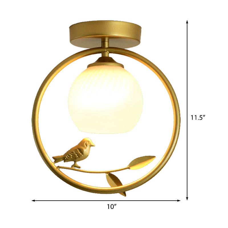 Gold Metal Ring Semi Flush Light with Glass Dome Lampshade Modern 1 Bulb Ceiling Mounted Light Clearhalo 'Ceiling Lights' 'Close To Ceiling Lights' 'Close to ceiling' 'Flush mount' Lighting' 331275