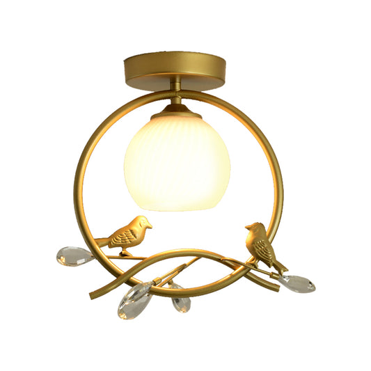 Gold Metal Ring Semi Flush Light with Glass Dome Lampshade Modern 1 Bulb Ceiling Mounted Light Clearhalo 'Ceiling Lights' 'Close To Ceiling Lights' 'Close to ceiling' 'Flush mount' Lighting' 331278