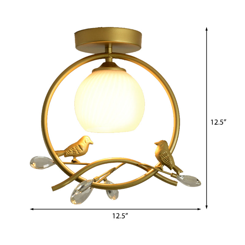 Gold Metal Ring Semi Flush Light with Glass Dome Lampshade Modern 1 Bulb Ceiling Mounted Light Clearhalo 'Ceiling Lights' 'Close To Ceiling Lights' 'Close to ceiling' 'Flush mount' Lighting' 331279