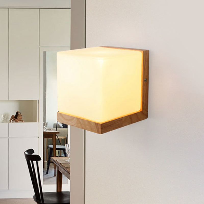 Contemporary Square Sconce Light White Glass 1 Bulb Living Room Wall Mounted Lighting Clearhalo 'Wall Lamps & Sconces' 'Wall Lights' Lighting' 331288