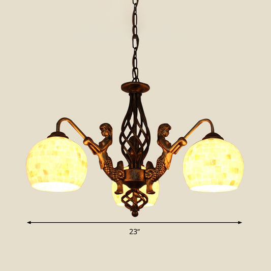 Spherical Shell Ceiling Chandelier Tiffany Style 5/9/11 Lights Bronze Suspension Lighting Clearhalo 'Ceiling Lights' 'Chandeliers' 'Industrial' 'Middle Century Chandeliers' 'Tiffany Chandeliers' 'Tiffany close to ceiling' 'Tiffany' Lighting' 331303