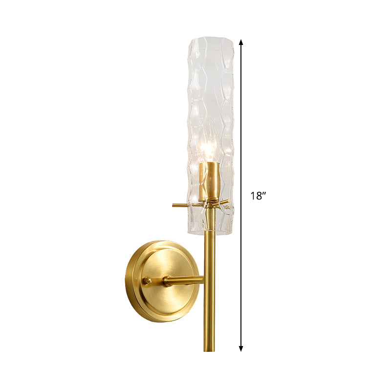 Dimpled Blown Glass Cylinder Wall Lighting Modernism 1 Bulb Brass Sconce Light Fixture Clearhalo 'Cast Iron' 'Glass' 'Industrial' 'Modern wall lights' 'Modern' 'Tiffany' 'Traditional wall lights' 'Wall Lamps & Sconces' 'Wall Lights' Lighting' 331308