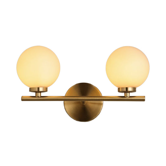 2 Bulbs Bedside Wall Lamp Modern Gold Sconce Light Fixture with Ball Milky Glass Shade Clearhalo 'Cast Iron' 'Glass' 'Industrial' 'Modern wall lights' 'Modern' 'Tiffany' 'Traditional wall lights' 'Wall Lamps & Sconces' 'Wall Lights' Lighting' 331312