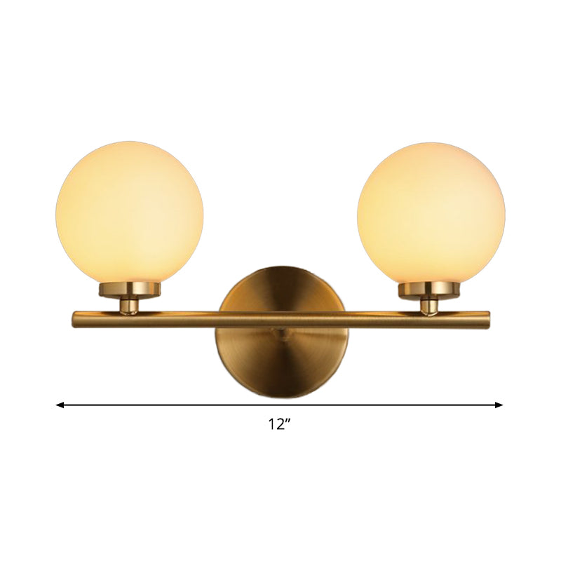 2 Bulbs Bedside Wall Lamp Modern Gold Sconce Light Fixture with Ball Milky Glass Shade Clearhalo 'Cast Iron' 'Glass' 'Industrial' 'Modern wall lights' 'Modern' 'Tiffany' 'Traditional wall lights' 'Wall Lamps & Sconces' 'Wall Lights' Lighting' 331313