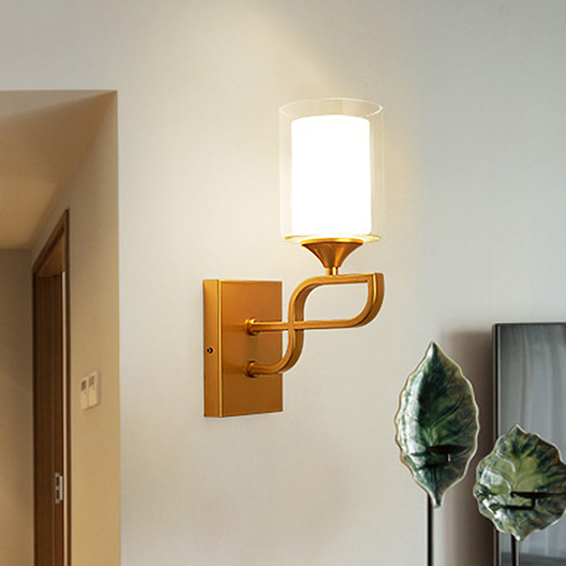 Armed Sconce Light Contemporary Metal 1 Bulb Gold Wall Lighting Fixture with Opal Glass Shade Clearhalo 'Cast Iron' 'Glass' 'Industrial' 'Modern wall lights' 'Modern' 'Tiffany' 'Traditional wall lights' 'Wall Lamps & Sconces' 'Wall Lights' Lighting' 331352