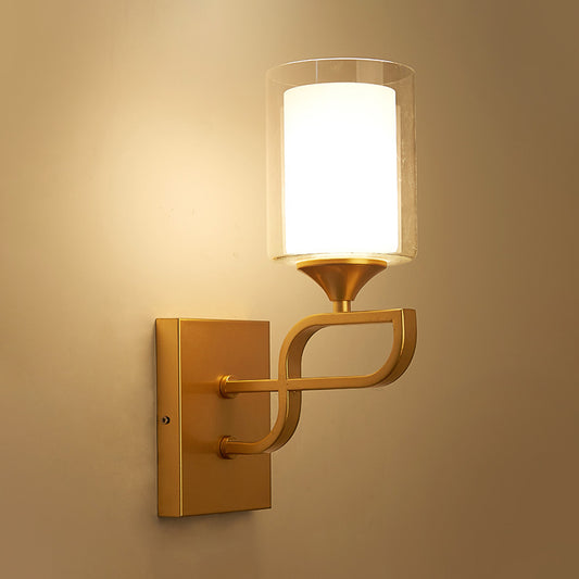 Armed Sconce Light Contemporary Metal 1 Bulb Gold Wall Lighting Fixture with Opal Glass Shade Clearhalo 'Cast Iron' 'Glass' 'Industrial' 'Modern wall lights' 'Modern' 'Tiffany' 'Traditional wall lights' 'Wall Lamps & Sconces' 'Wall Lights' Lighting' 331353