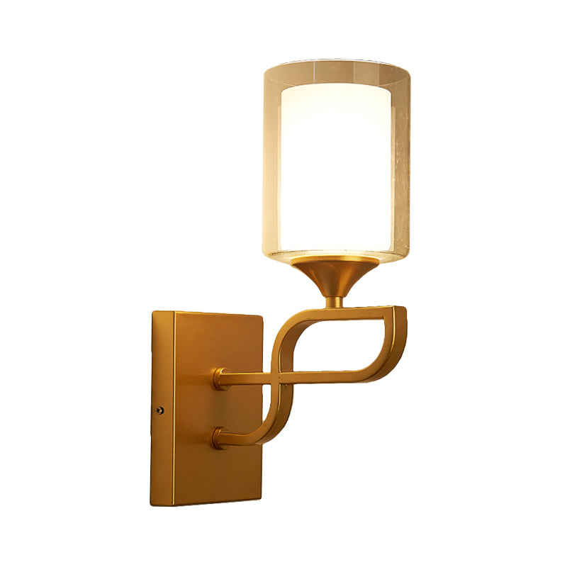 Armed Sconce Light Contemporary Metal 1 Bulb Gold Wall Lighting Fixture with Opal Glass Shade Clearhalo 'Cast Iron' 'Glass' 'Industrial' 'Modern wall lights' 'Modern' 'Tiffany' 'Traditional wall lights' 'Wall Lamps & Sconces' 'Wall Lights' Lighting' 331354