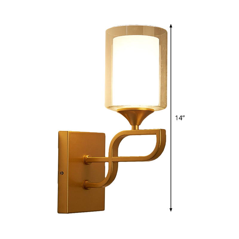 Armed Sconce Light Contemporary Metal 1 Bulb Gold Wall Lighting Fixture with Opal Glass Shade Clearhalo 'Cast Iron' 'Glass' 'Industrial' 'Modern wall lights' 'Modern' 'Tiffany' 'Traditional wall lights' 'Wall Lamps & Sconces' 'Wall Lights' Lighting' 331355