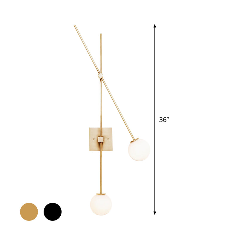 Opal Glass Bubble Wall Lighting Minimalist 2 Bulbs Sconce Light Fixture in Black/Gold with Metal Arm Clearhalo 'Cast Iron' 'Glass' 'Industrial' 'Modern wall lights' 'Modern' 'Tiffany' 'Traditional wall lights' 'Wall Lamps & Sconces' 'Wall Lights' Lighting' 331407