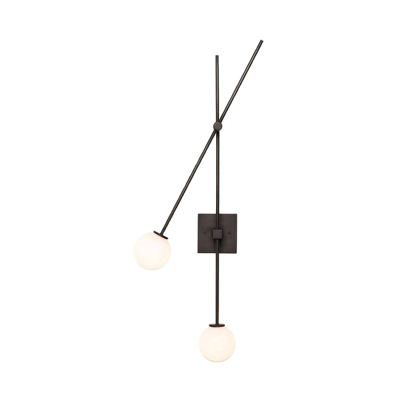 Opal Glass Bubble Wall Lighting Minimalist 2 Bulbs Sconce Light Fixture in Black/Gold with Metal Arm Clearhalo 'Cast Iron' 'Glass' 'Industrial' 'Modern wall lights' 'Modern' 'Tiffany' 'Traditional wall lights' 'Wall Lamps & Sconces' 'Wall Lights' Lighting' 331409