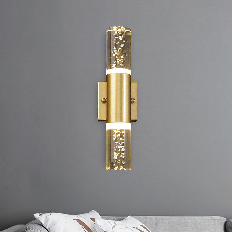 Bubble Crystal Gold Wall Light Cylinder 1/2/3 Heads Minimalist LED Wall Lamp for Living Room 1.0 Gold Clearhalo 'Wall Lamps & Sconces' 'Wall Lights' Lighting' 331431