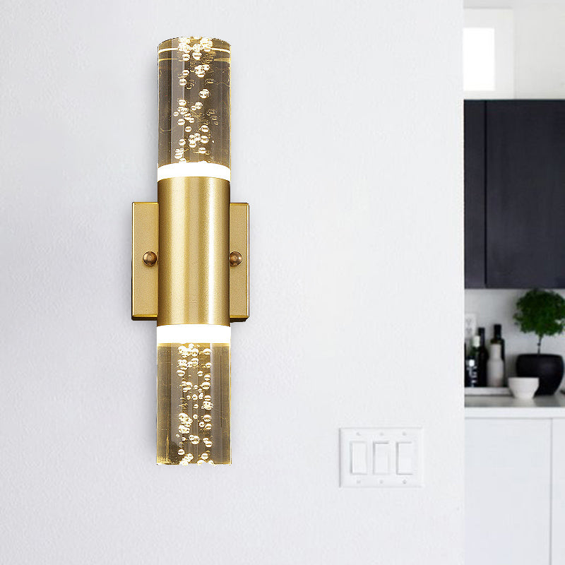 Bubble Crystal Gold Wall Light Cylinder 1/2/3 Heads Minimalist LED Wall Lamp for Living Room Clearhalo 'Wall Lamps & Sconces' 'Wall Lights' Lighting' 331432