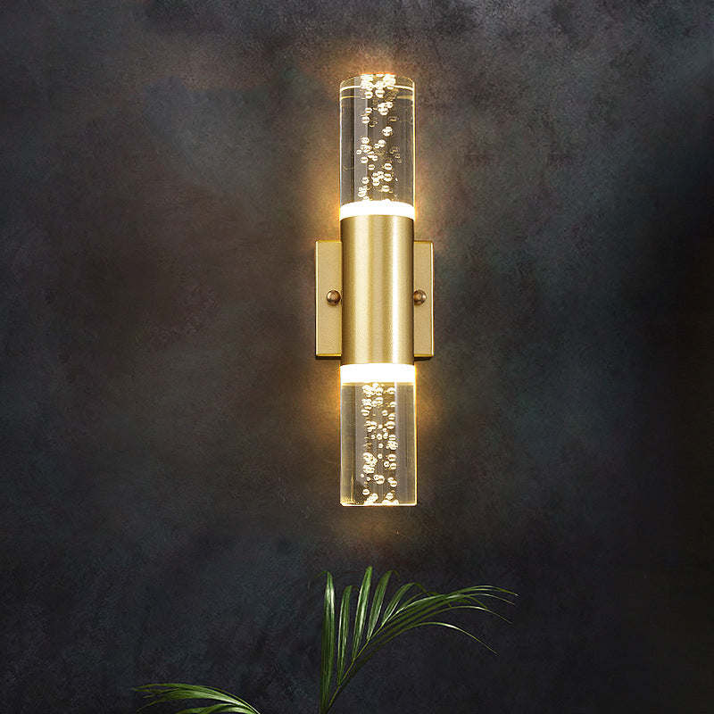 Bubble Crystal Gold Wall Light Cylinder 1/2/3 Heads Minimalist LED Wall Lamp for Living Room Clearhalo 'Wall Lamps & Sconces' 'Wall Lights' Lighting' 331433